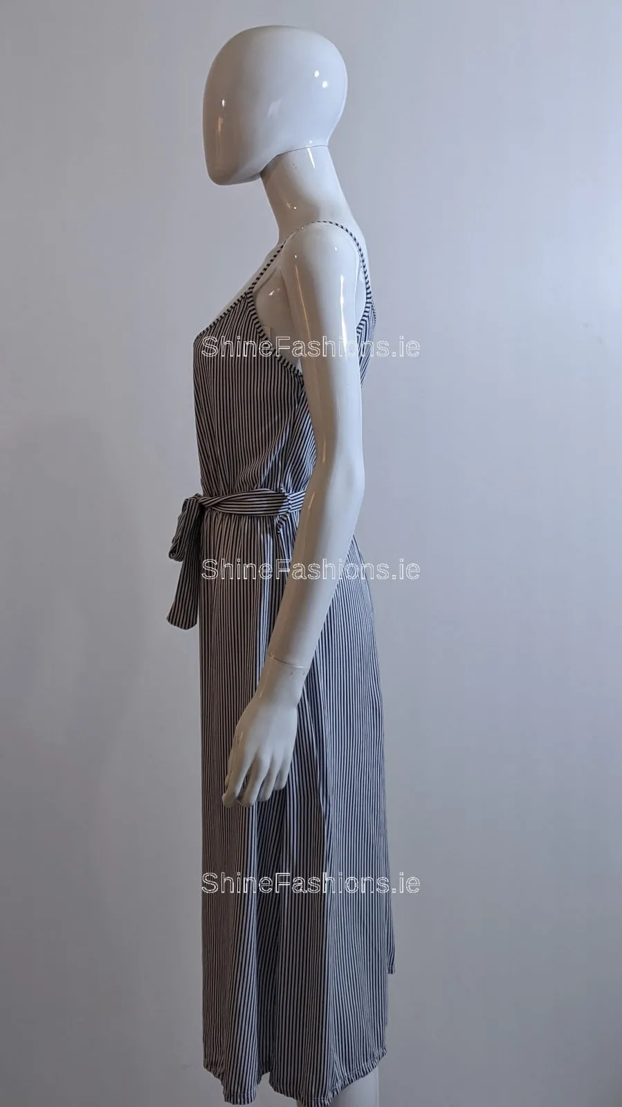 Blue Pinstripe Button Front Dress