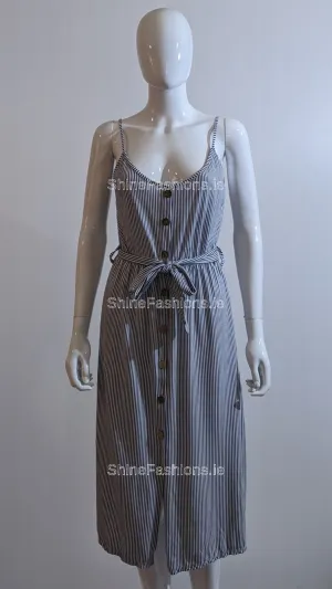 Blue Pinstripe Button Front Dress