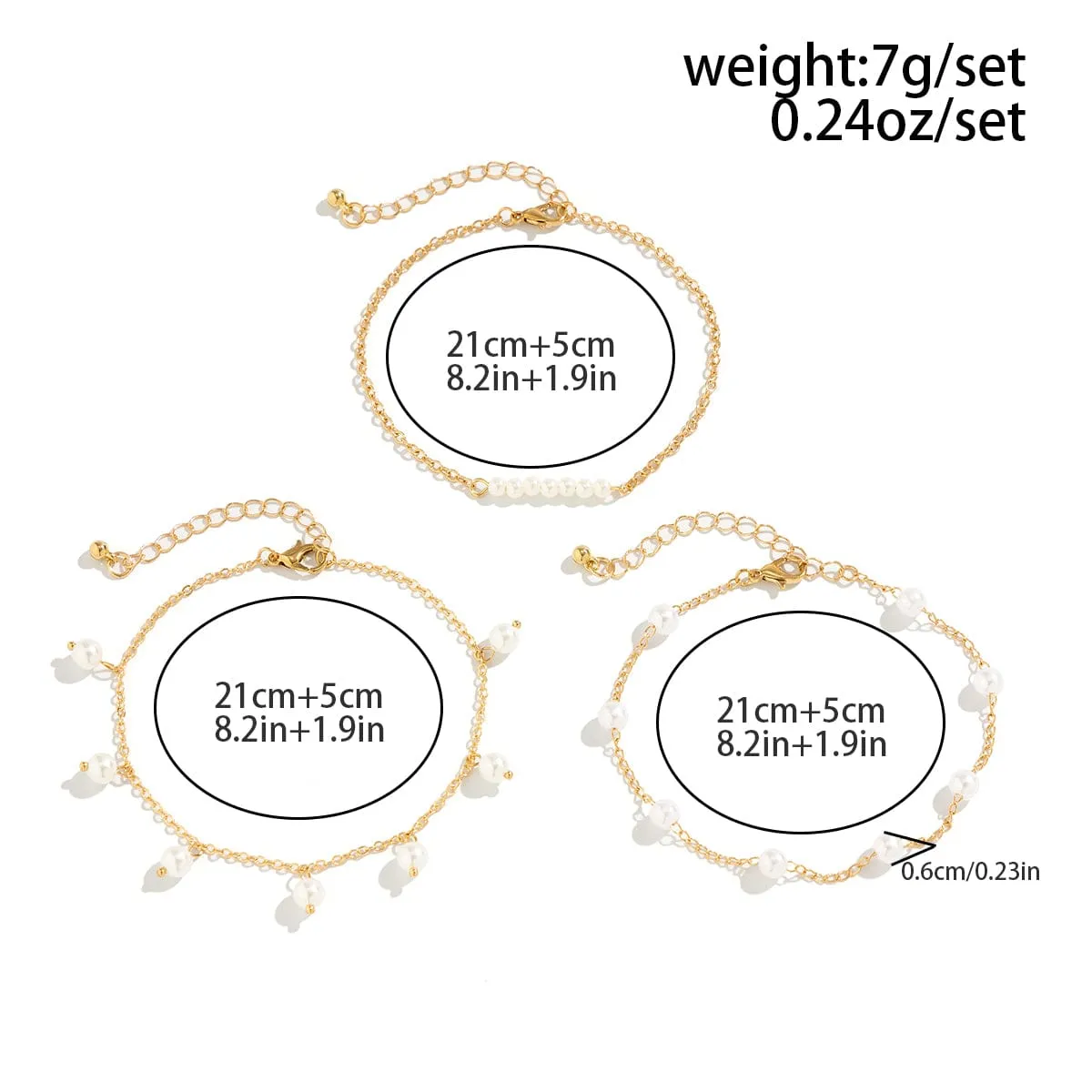 Bohemia 3Pcs Stackable Pearl Anklet Set
