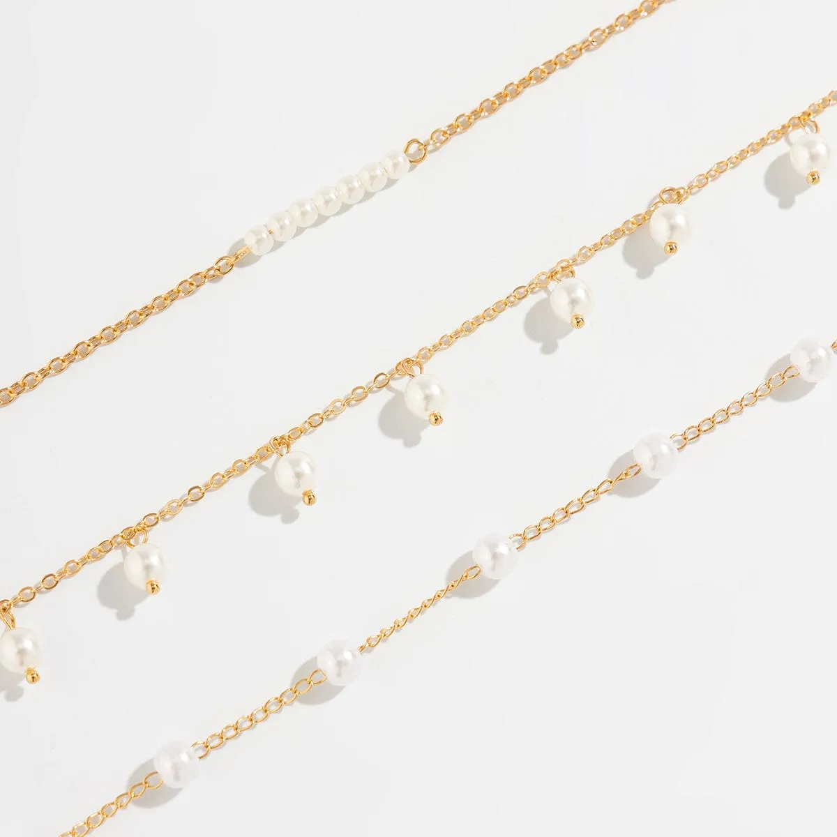 Bohemia 3Pcs Stackable Pearl Anklet Set