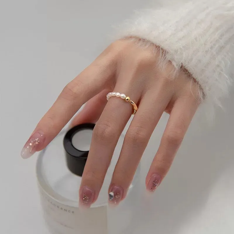 Boho & Mala Beaded Pearl 18k Gold Plated Ring (size 7) R1009