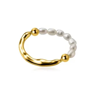 Boho & Mala Beaded Pearl 18k Gold Plated Ring (size 7) R1009