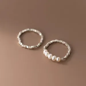 Boho & Mala Beaded Pearl Sterling Silver SET Ring (size 7-9) R1008