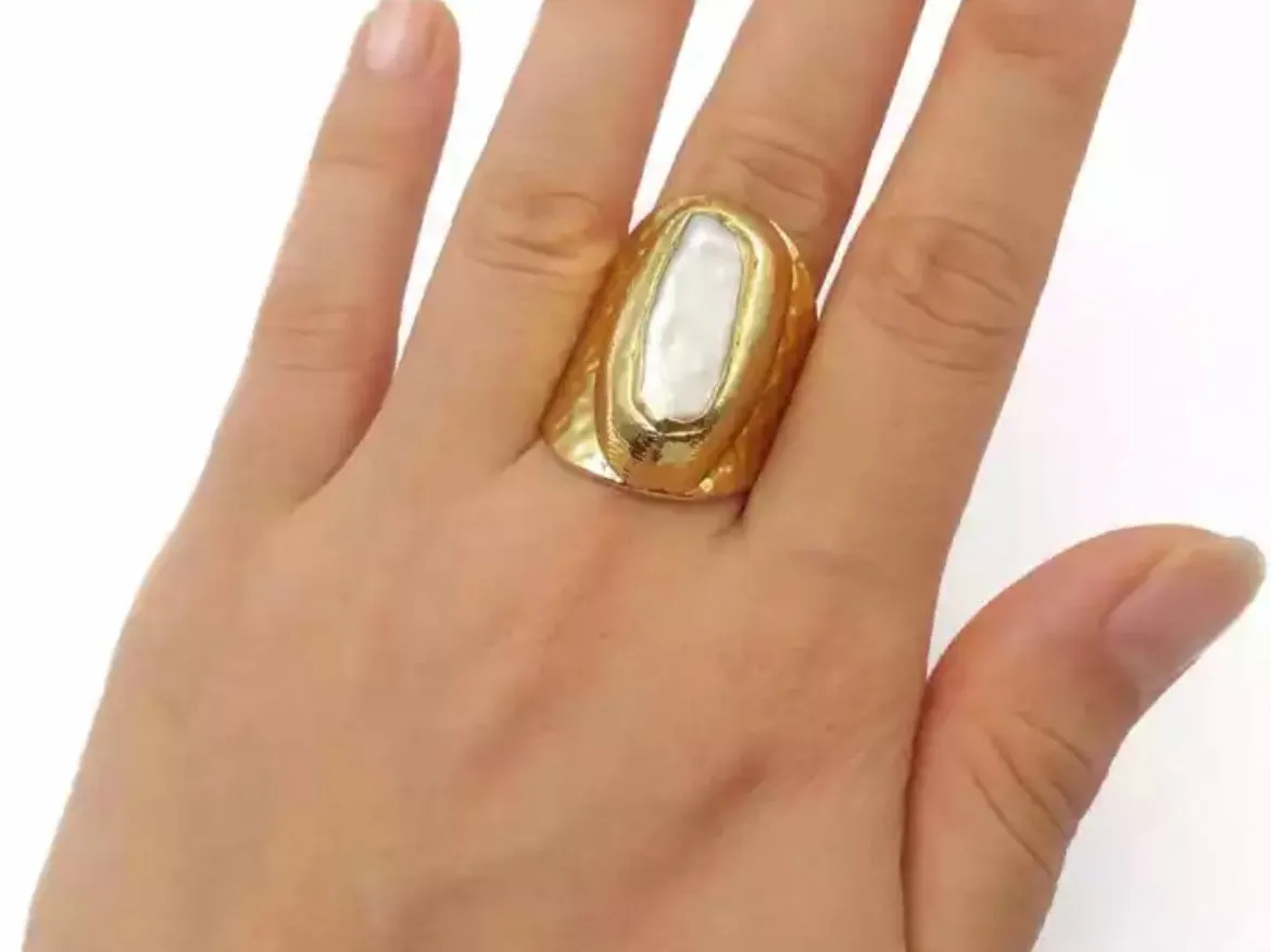 Boho & Mala Natural Freshwater Pearl Statement Ring R1090