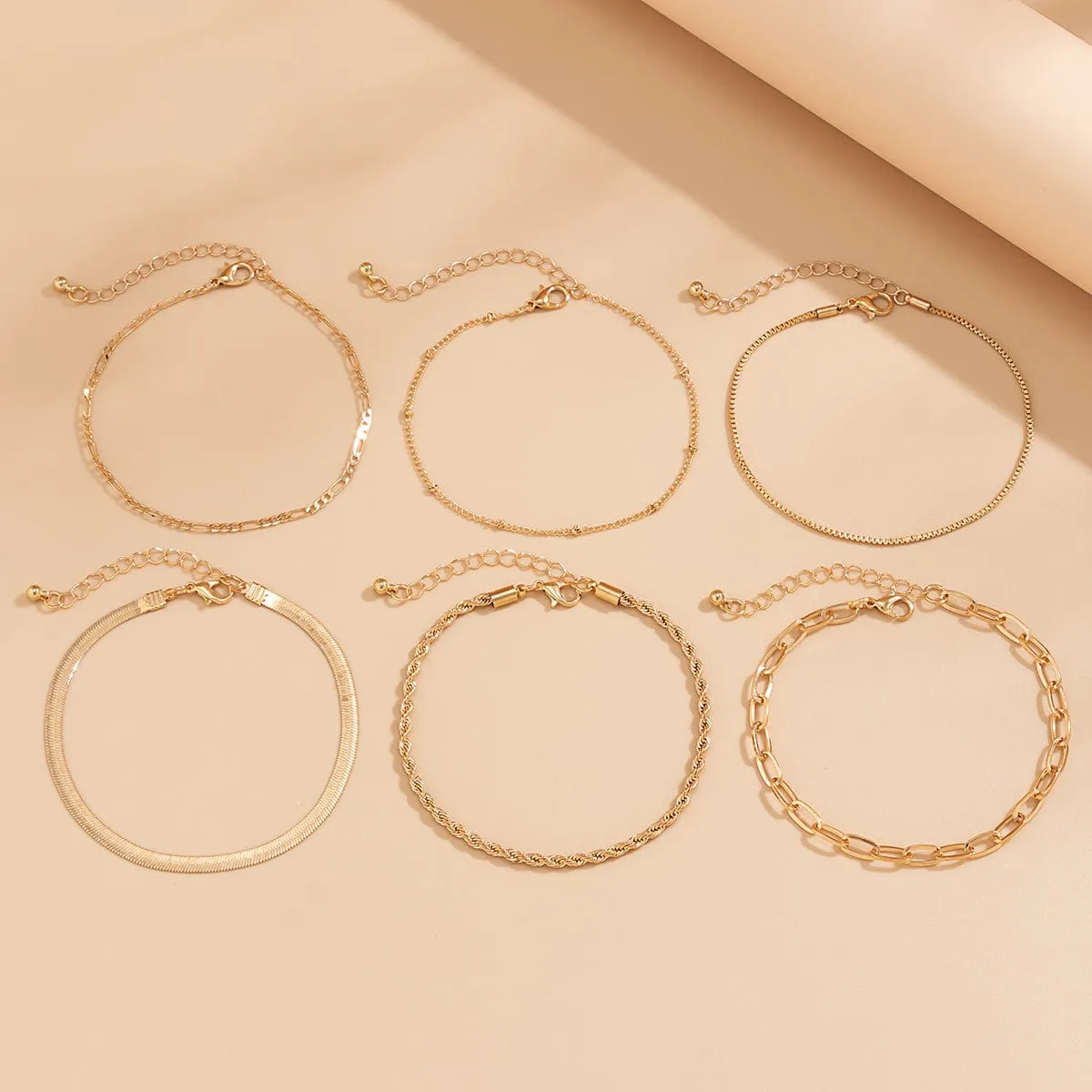 Boho Gold Plated Cable Chain Stackable Anklet Set