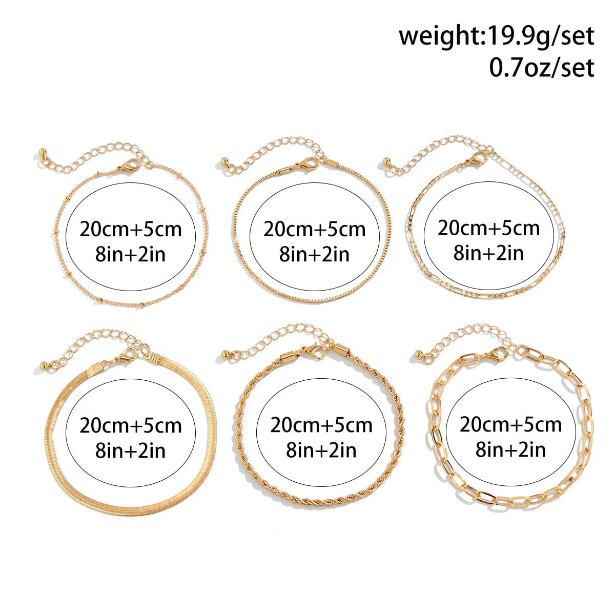 Boho Gold Plated Cable Chain Stackable Anklet Set