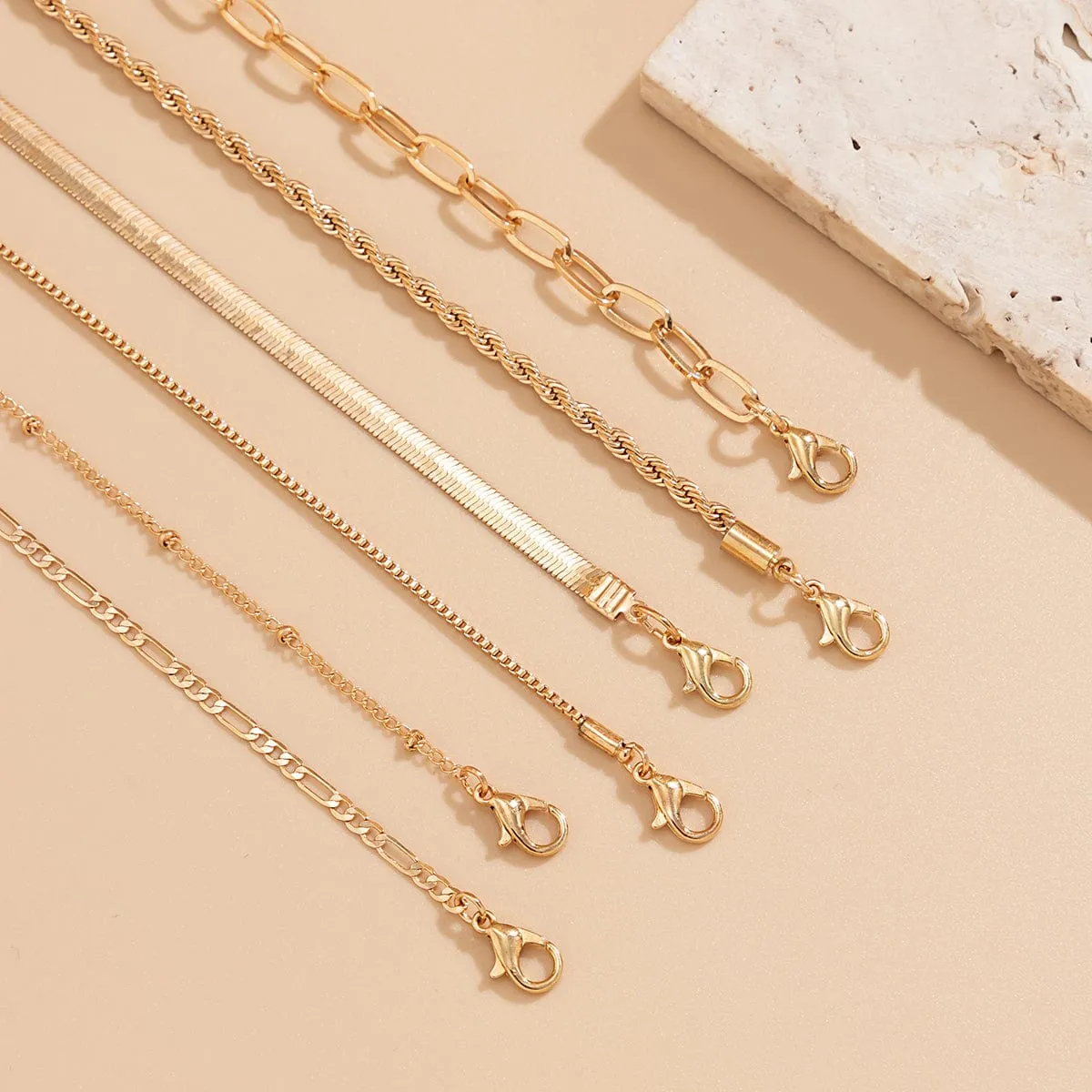 Boho Gold Plated Cable Chain Stackable Anklet Set