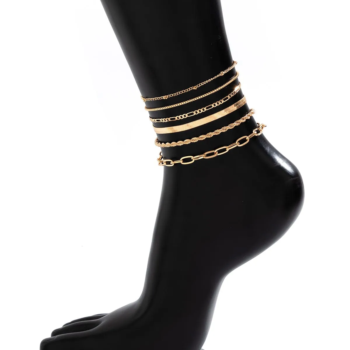 Boho Gold Plated Cable Chain Stackable Anklet Set