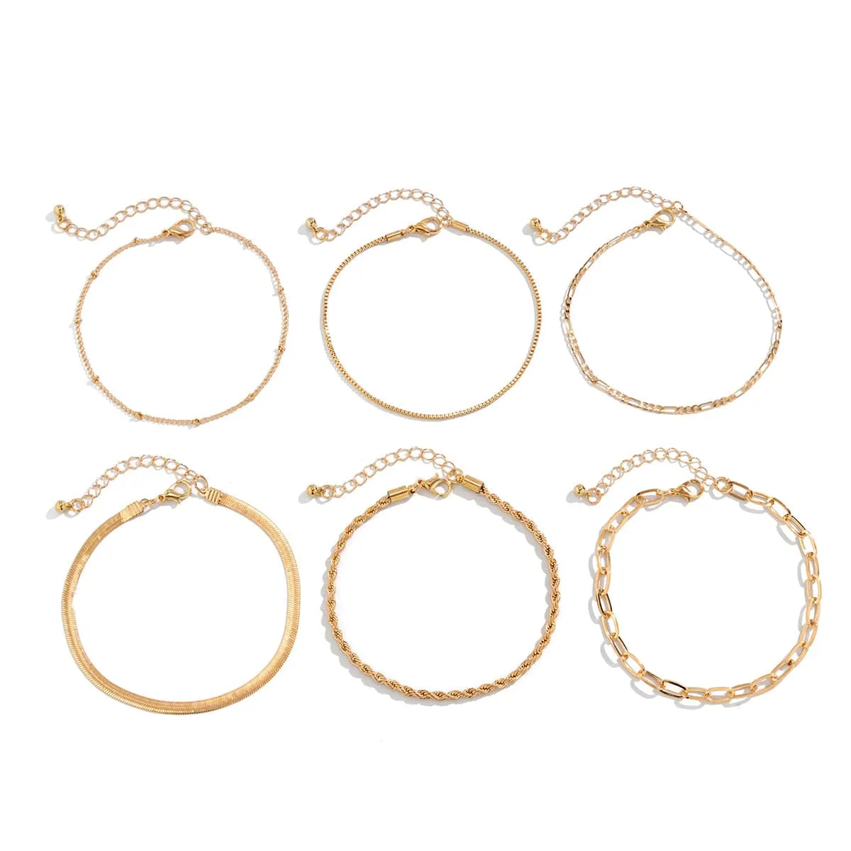Boho Gold Plated Cable Chain Stackable Anklet Set