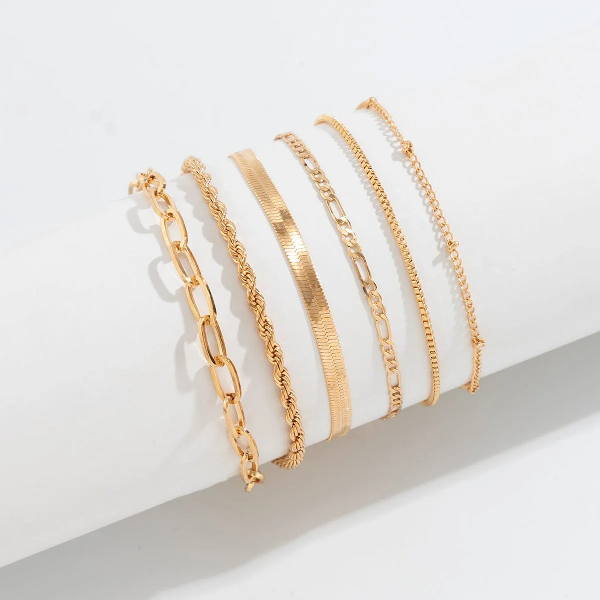 Boho Gold Plated Cable Chain Stackable Anklet Set