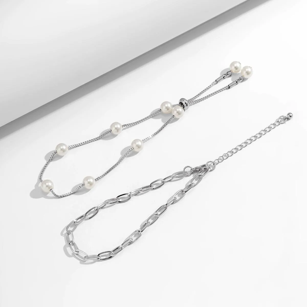 Boho Stackable Pearl Chain Anklet Set