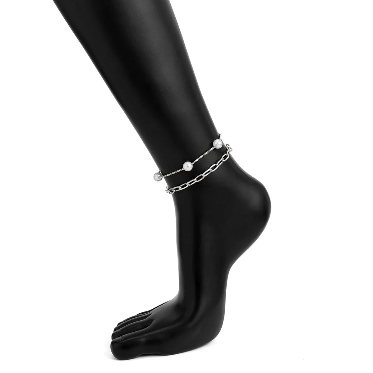 Boho Stackable Pearl Chain Anklet Set