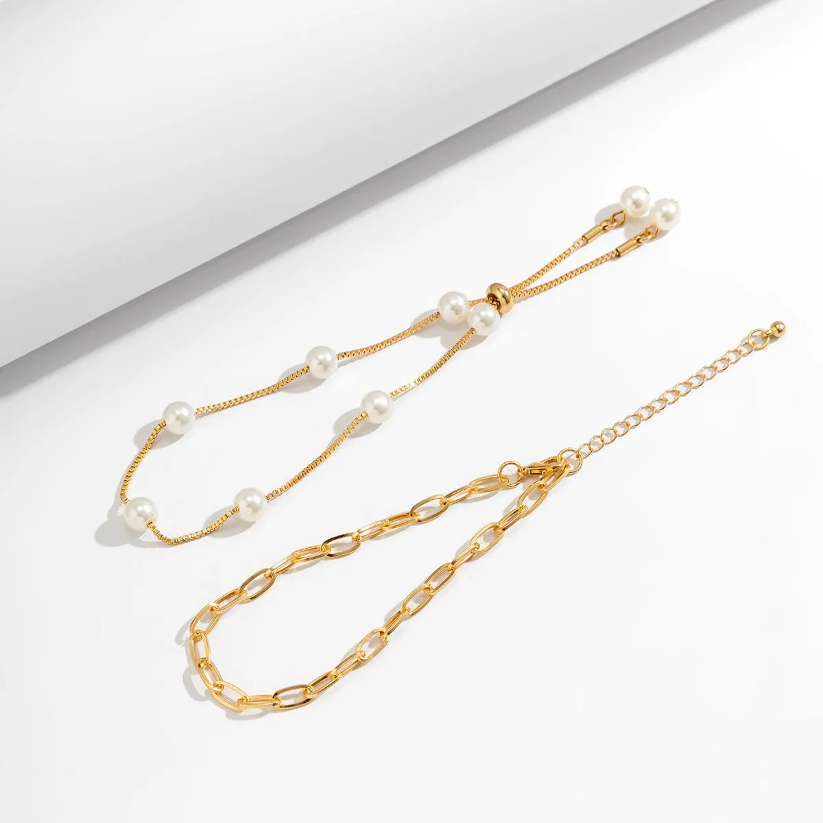 Boho Stackable Pearl Chain Anklet Set
