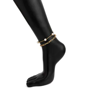 Boho Stackable Pearl Chain Anklet Set