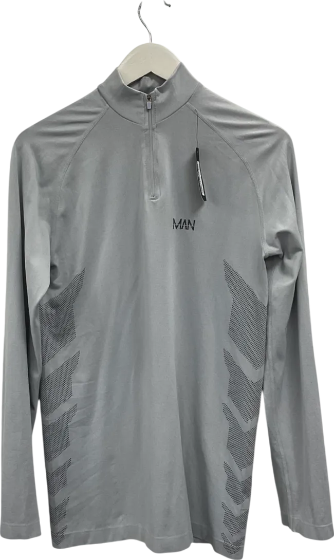 boohooMan Grey Man Active Seamless Fit 1/4 Zip Top UK M