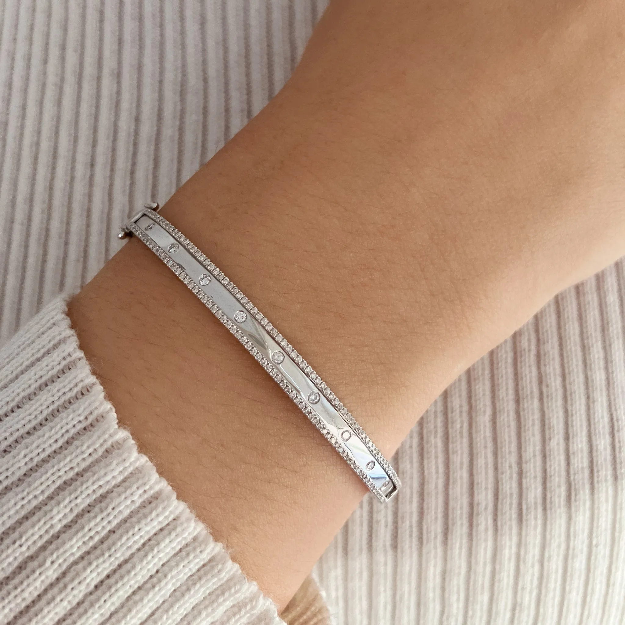 Border Pave Diamond Bangle