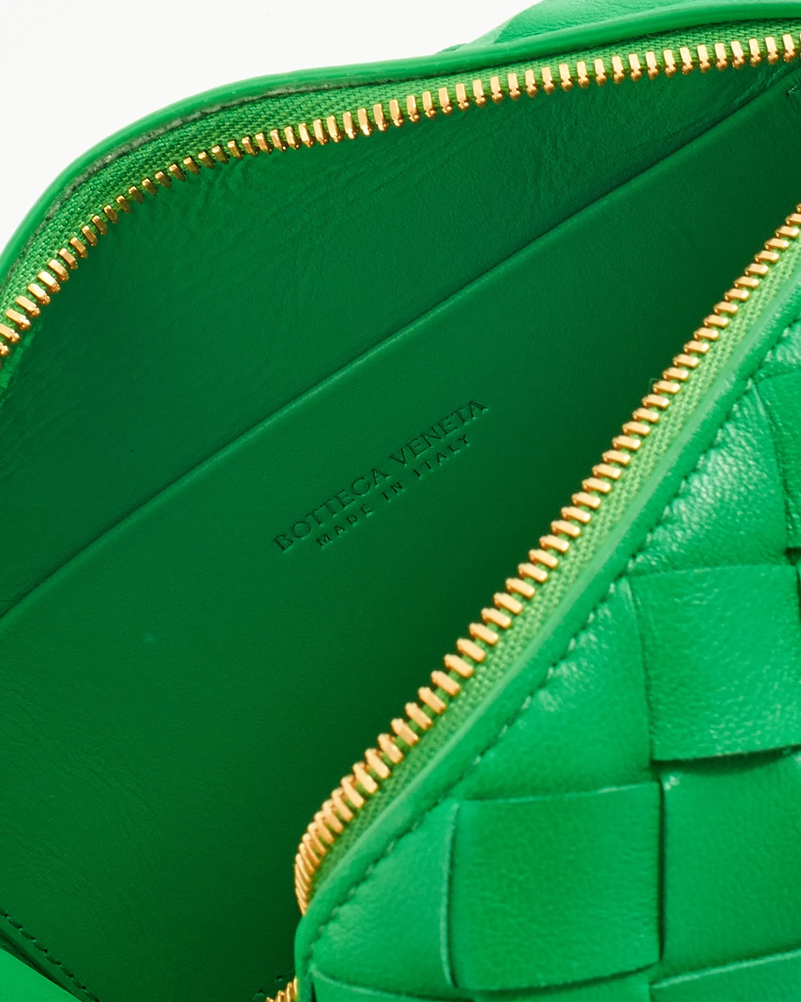 Bottega Veneta "Parakeet" Green Leather Mini Loop Camera Crossbody Bag