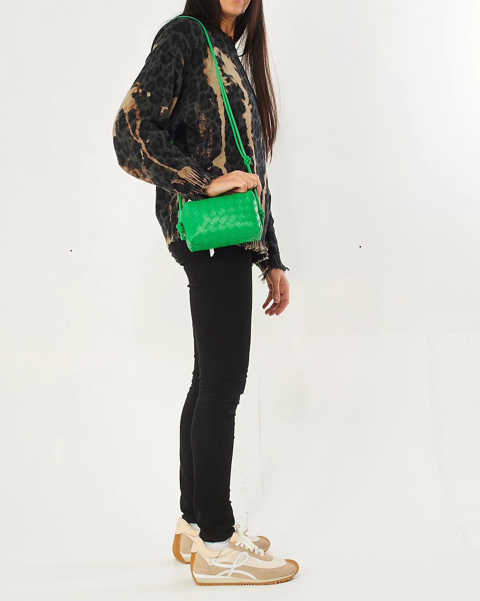 Bottega Veneta "Parakeet" Green Leather Mini Loop Camera Crossbody Bag