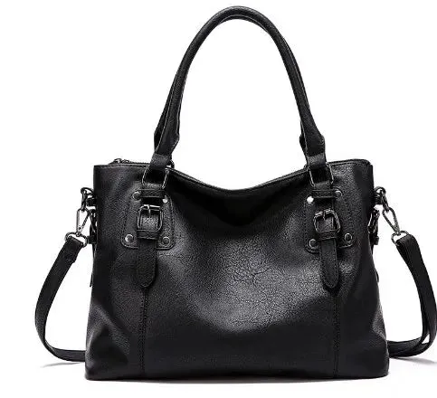 Boutique Fashion Handbag Tote Bag Soft Faux Vegan Leather Retro Design Large Capacity Multi-Pocket Casual Shoulder Crossbody Bag