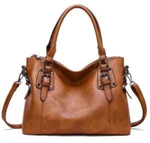 Boutique Fashion Handbag Tote Bag Soft Faux Vegan Leather Retro Design Large Capacity Multi-Pocket Casual Shoulder Crossbody Bag