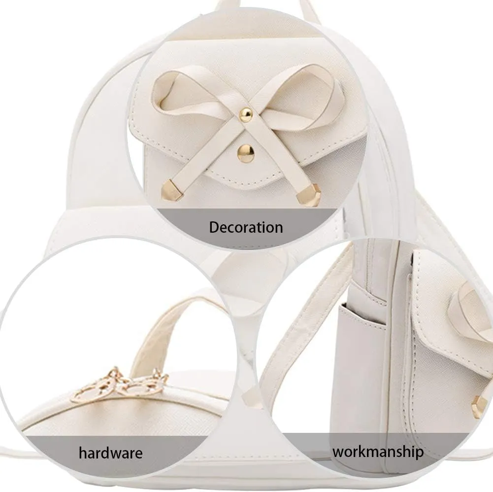 Bowknot Cute Leather Backpack, Girls Mini Backpack, Beige