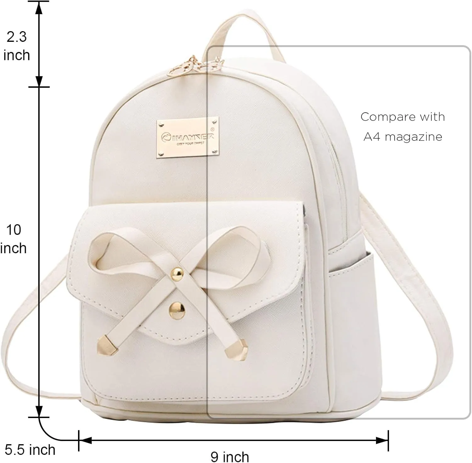 Bowknot Cute Leather Backpack, Girls Mini Backpack, Beige