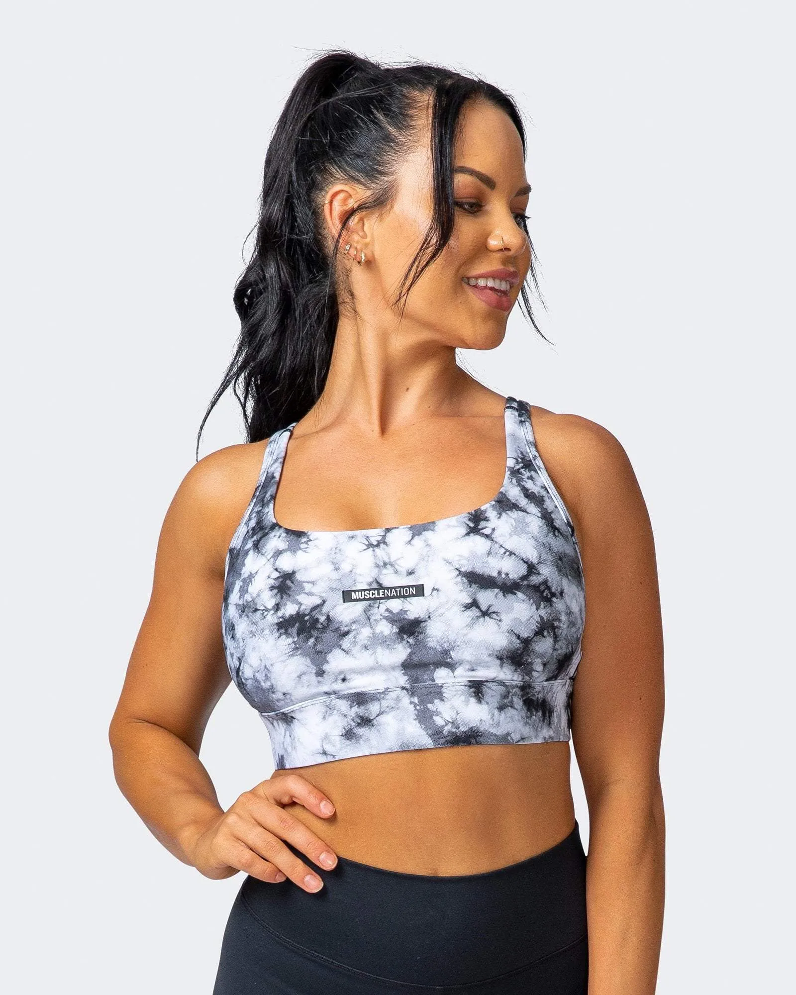 Brace Yourself Bra - Grey Black Tie Dye Print