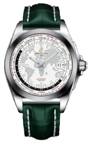 Breitling Galactic Unitime Antarctica White Dial Green Leather Men's Watch WB3510U0-A777GRCT WB3510U0/A777GRCT