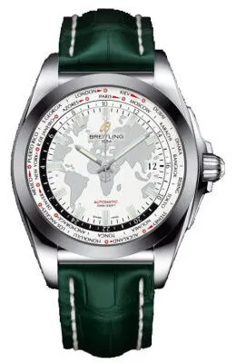 Breitling Galactic Unitime Antarctica White Dial Green Leather Men's Watch WB3510U0-A777GRCT WB3510U0/A777GRCT