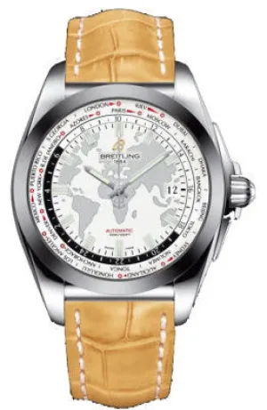Breitling Galactic Unitime White Dial Camel Leather Men's Watch WB3510U0-A777CMCD WB3510U0/A777CMCD