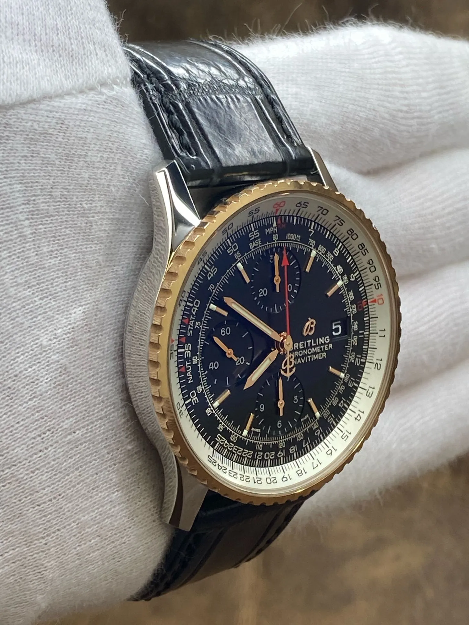 Breitling Navitimer 41mm 18K Rose Gold Bezel U13324 Black Dial Automatic Men's Watch