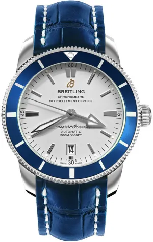 Breitling Superocean Heritage II Silver Dial Men's Blue Crocodile Leather Watch AB202016/G828-747P