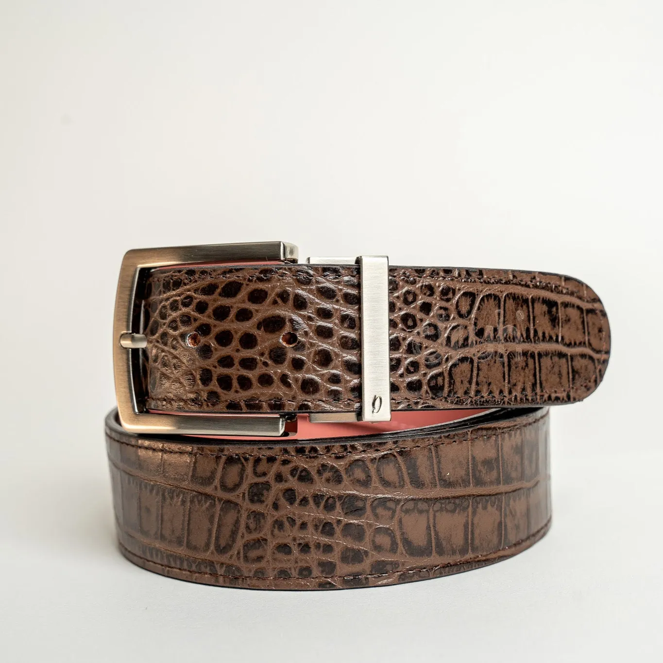 Brown crocodile leather strap with Silver prong buckle