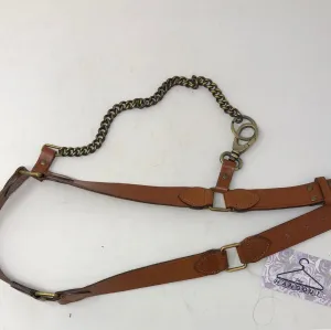 Brown Faux Leather Belt with Gold Drop Chain