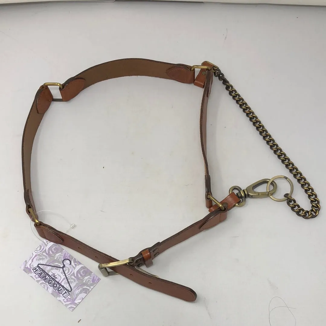 Brown Faux Leather Belt with Gold Drop Chain