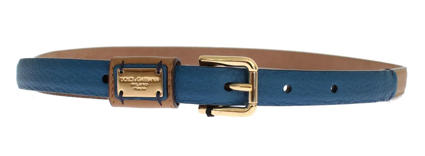 Brown Leather Gold Buckle Logo Waist Belt