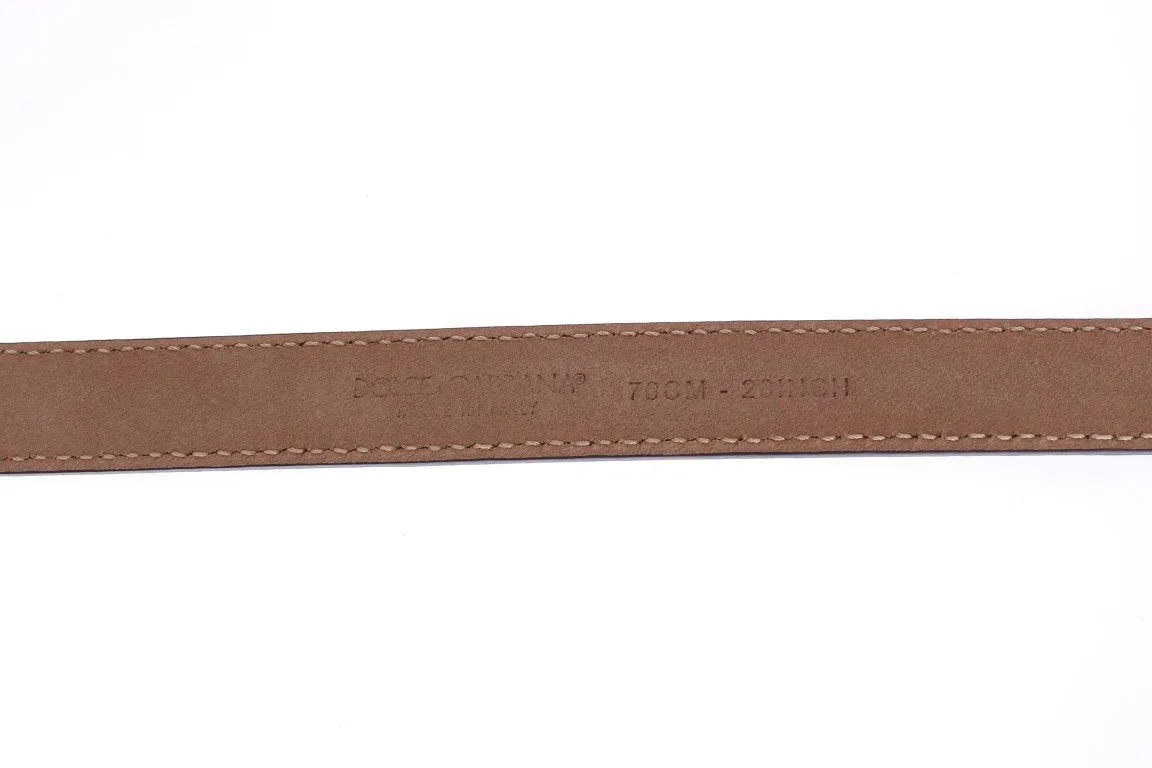 Brown Leather Gold Buckle Logo Waist Belt