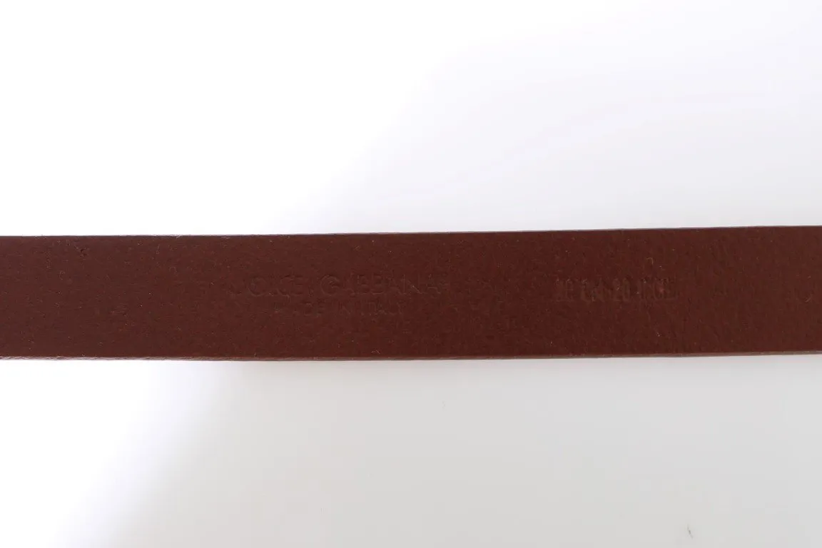 Brown Leather Gold Buckle Logo Waist Belt