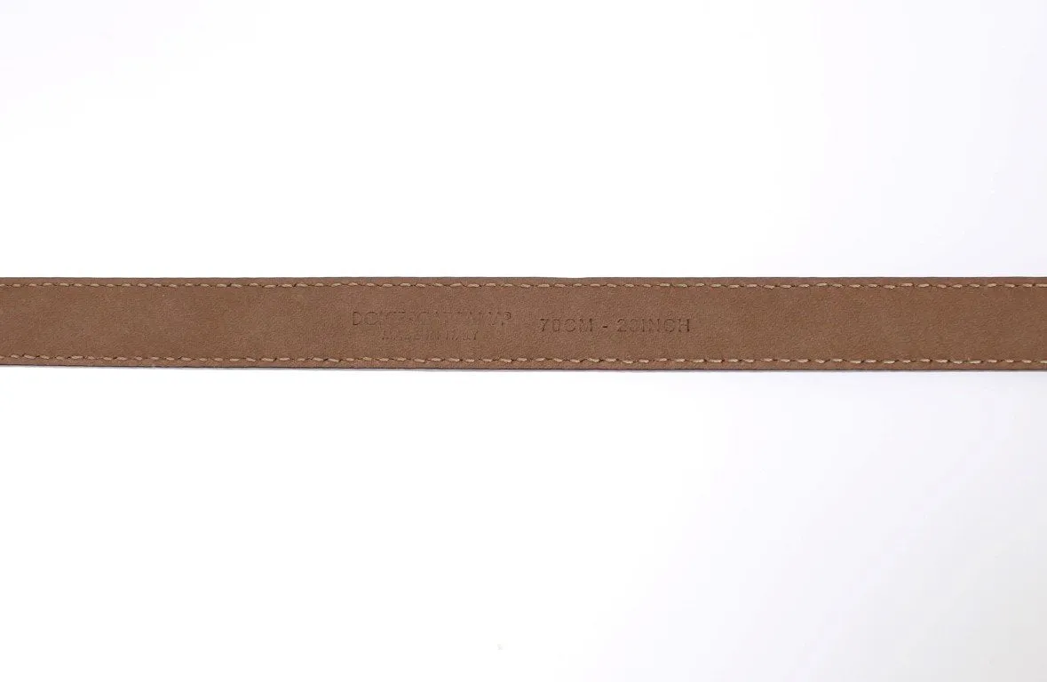 Brown Leather Gold Buckle Logo Waist Belt
