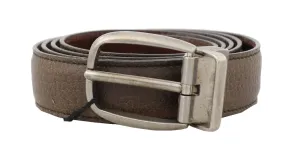 Brown Leather Gray Brushed Buckle Belt