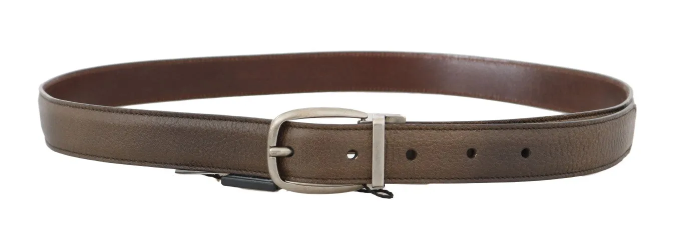 Brown Leather Gray Brushed Buckle Belt