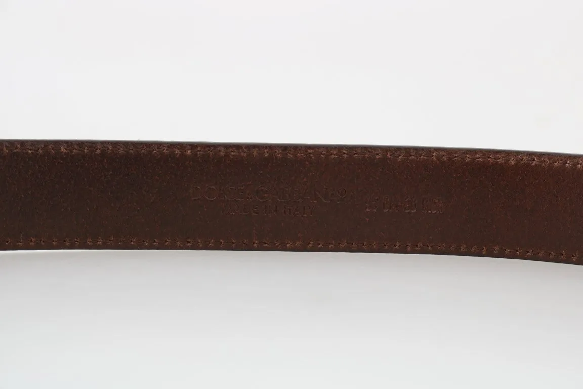 Brown Leather Gray Brushed Buckle Belt