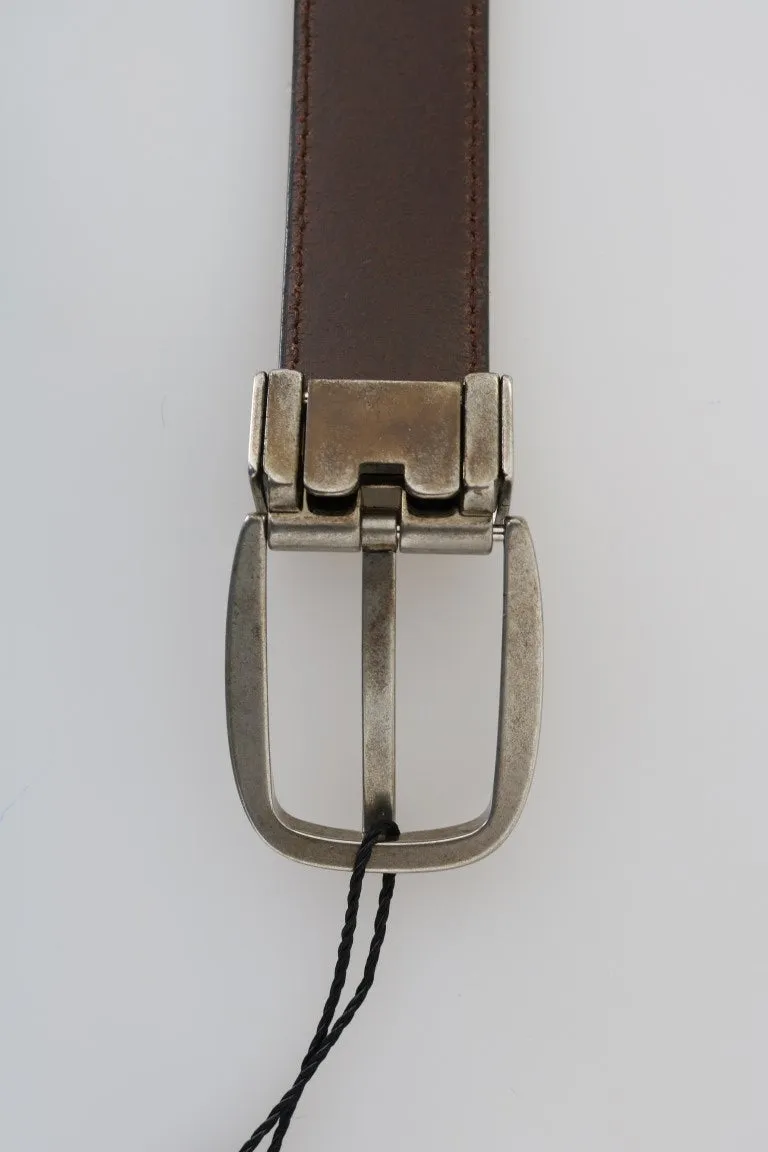 Brown Leather Gray Brushed Buckle Belt