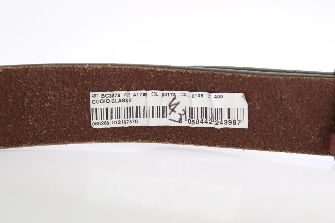 Brown Leather Logo Gold Buckle Belt