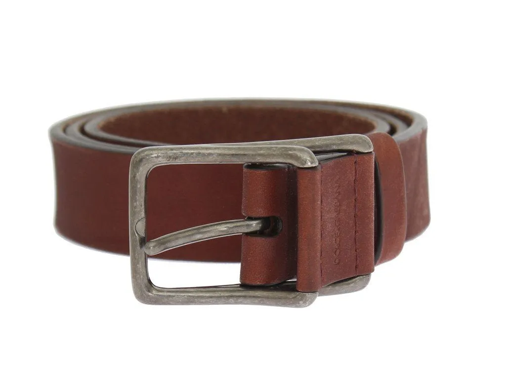 Brown Leather Logo Gold Buckle Belt