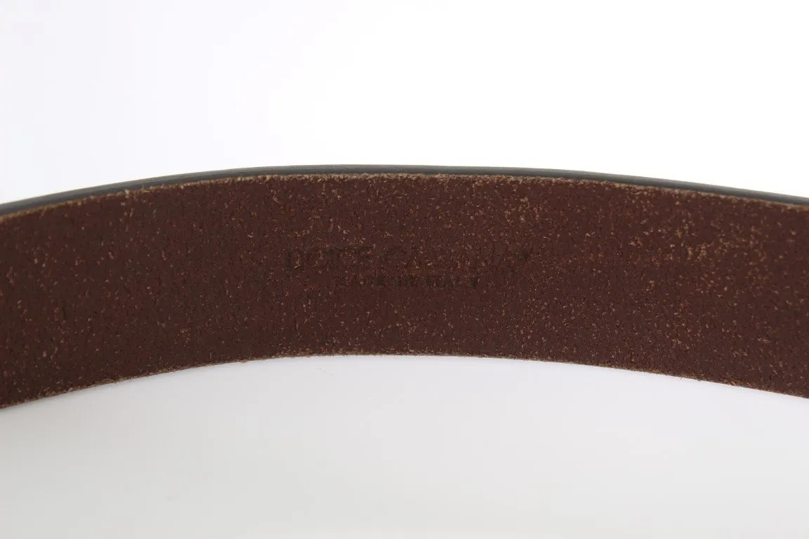 Brown Leather Logo Gold Buckle Belt