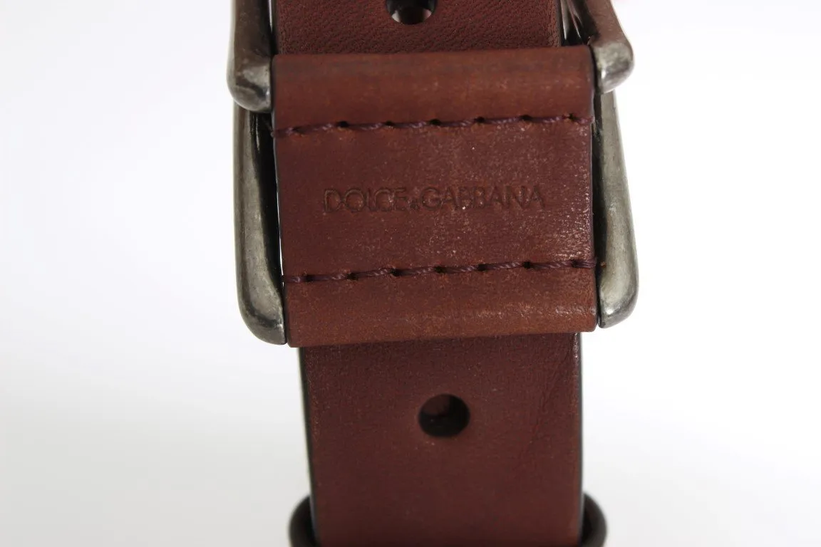 Brown Leather Logo Gold Buckle Belt