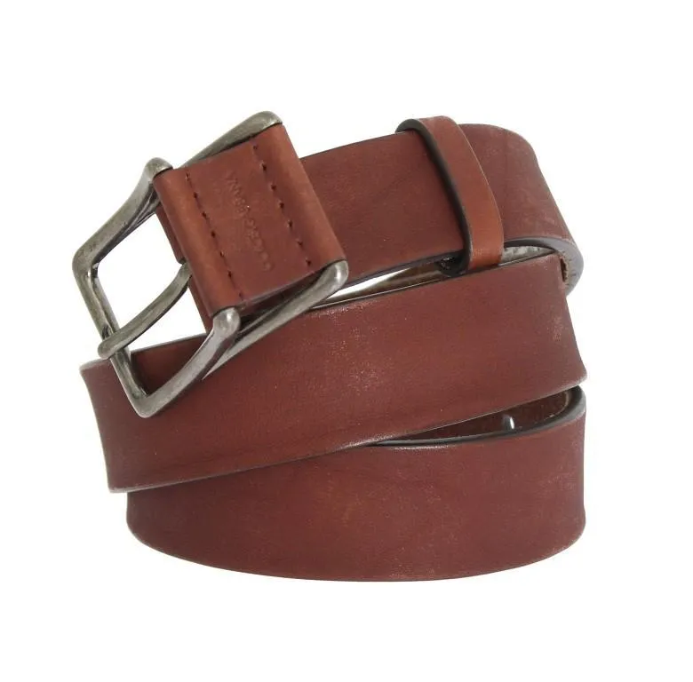 Brown Leather Logo Gold Buckle Belt