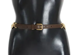 Brown Leather Roman Crystal Waist Belt