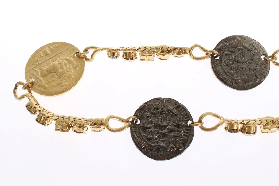 Brown Leather Roman Crystal Waist Belt
